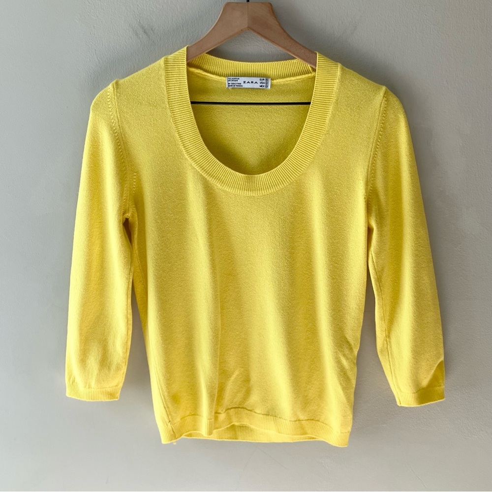 ZARA Bright Yellow Scoop Neck Fitted Sweater